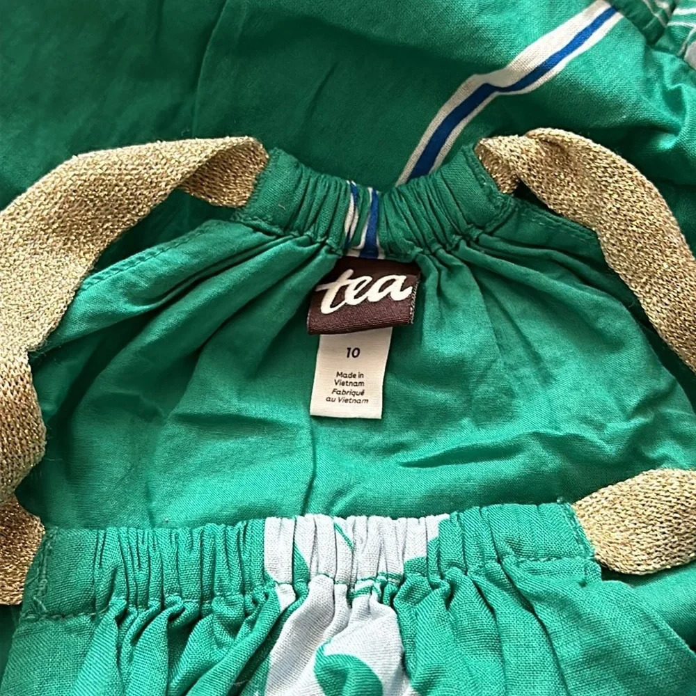 Tea Colleftion sz 10 maxi dress leaves pattern blue green great pre owned cotton - Picture 5 of 6